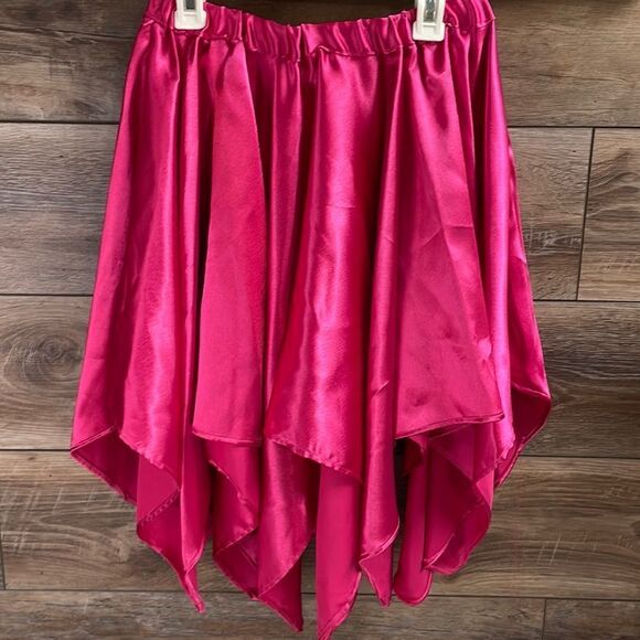 Handmade Dresses & Skirts - Hankerchief Style Skirt, Size Small, Satin Dark Pink, Handcrafted